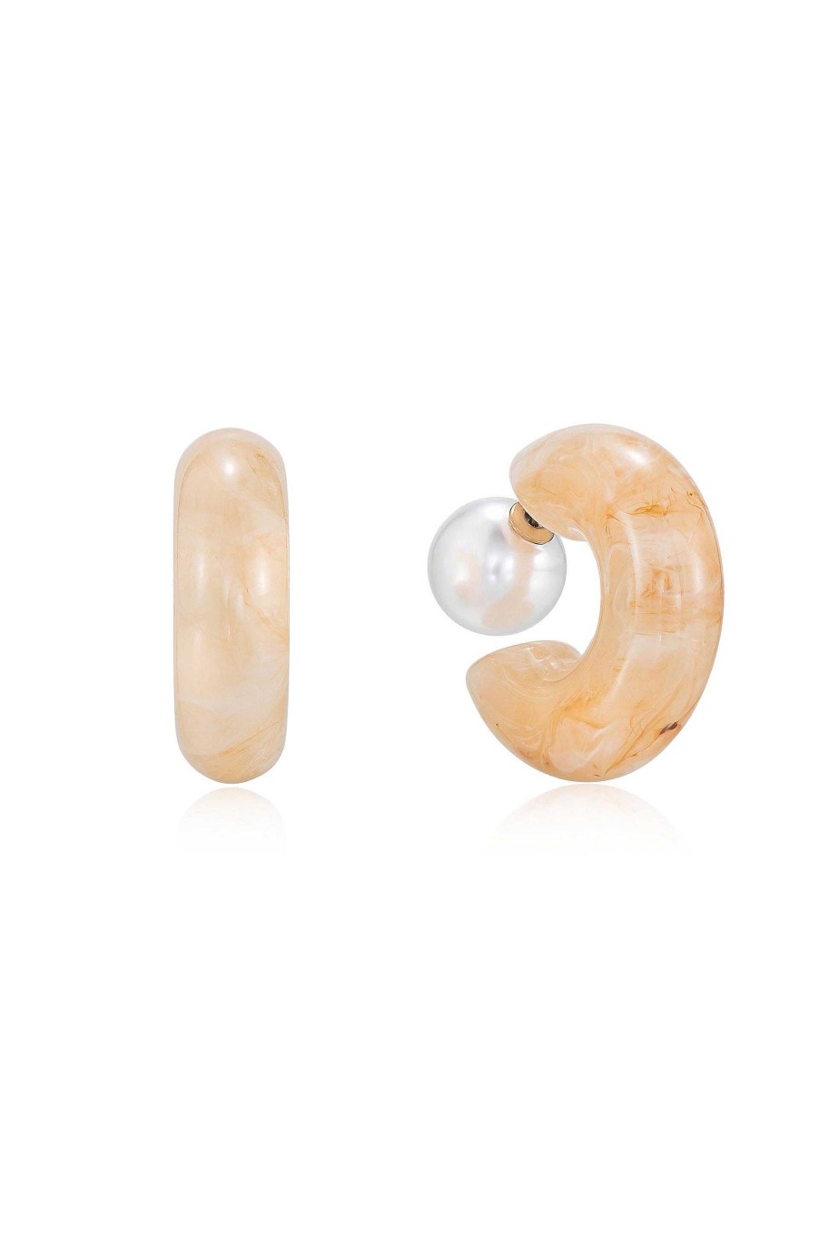 Earrings Ettika | Beige Resin & Pearl 18K Gold Plated Chunky Hoops