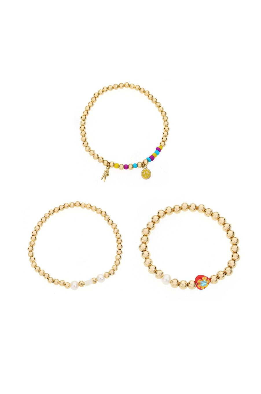 Bracelets Ettika | Positive Vibes Stack 18K Gold Plated Elastic Bracelets Set Of 3