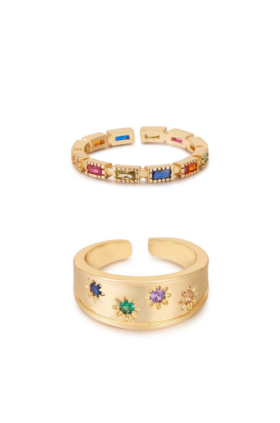 Rings Ettika | Be Your Own Magic Rainbow Crystal 18K Gold Plated Ring Set