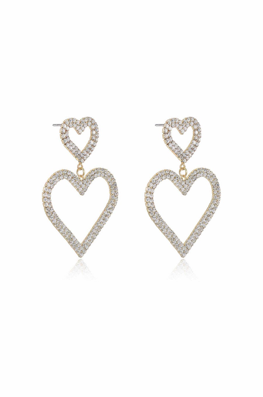 Earrings Ettika | Double Trouble Heart Crystal 18K Gold Plated Earrings