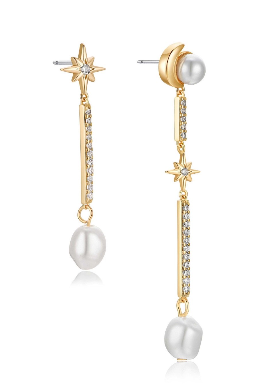 Earrings Ettika | Celestial Pearl Dangle 18K Gold Plated Earrings