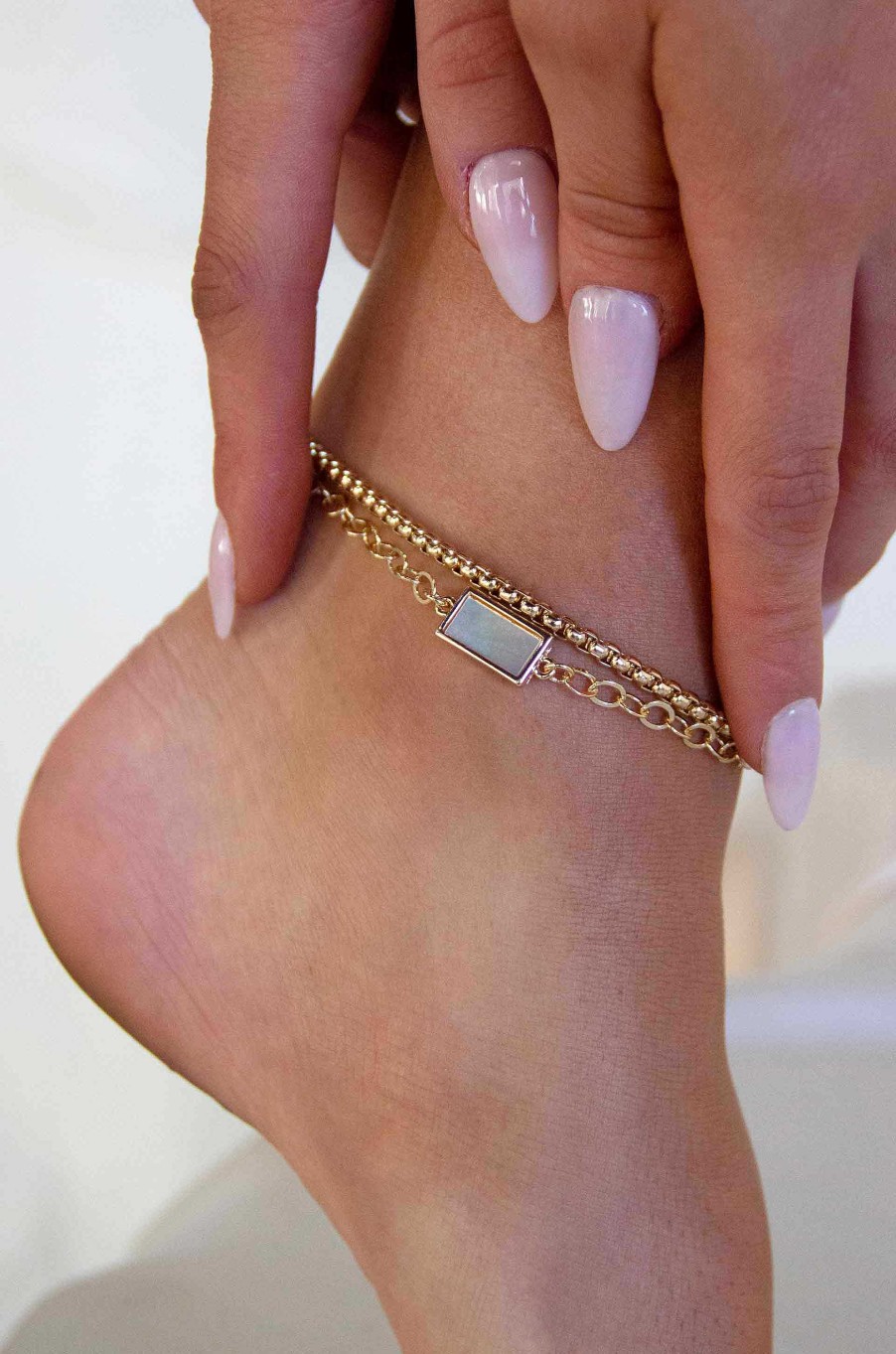 Anklets Ettika | Gemini Mother Of Pearl & 18K Gold Plated Anklet Set Of 2