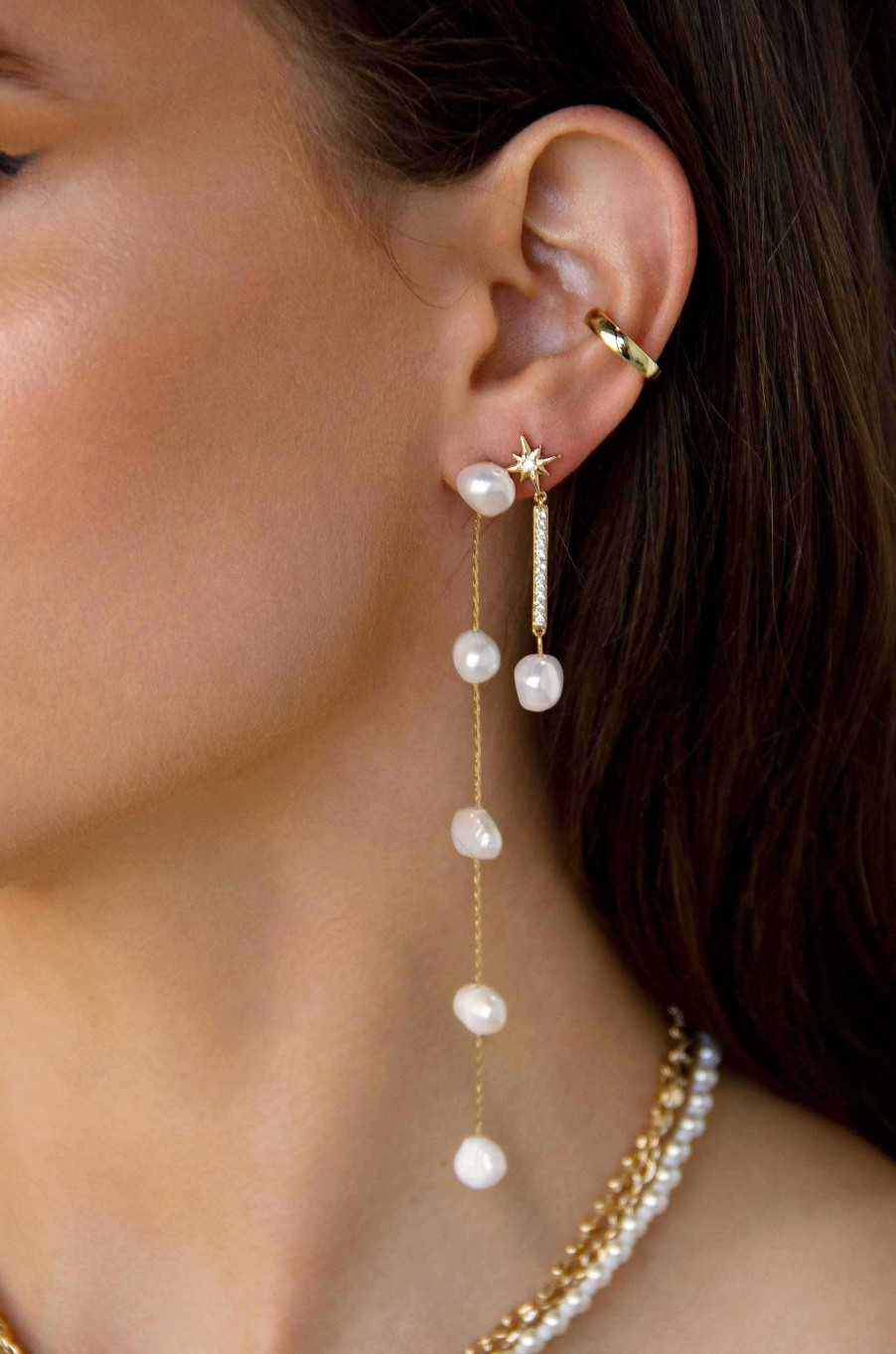 Earrings Ettika | Celestial Pearl Dangle 18K Gold Plated Earrings