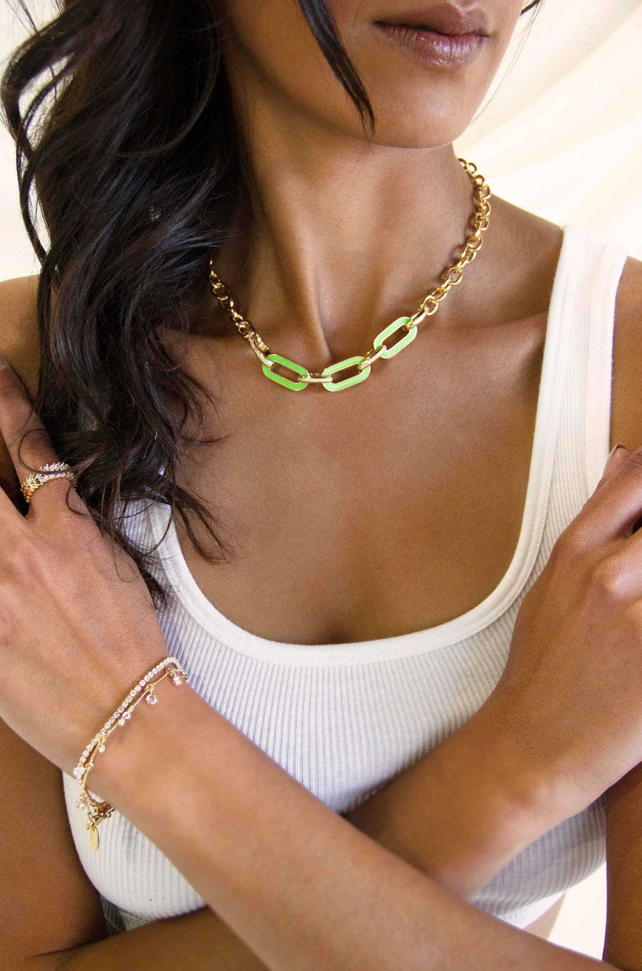 Necklaces Ettika | Neon Green Linked 18K Gold Plated Chain Necklace