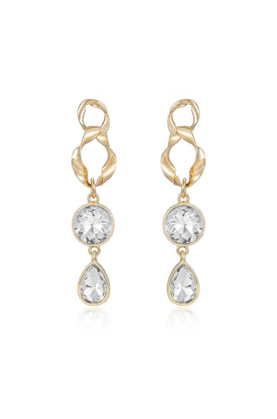 Earrings Ettika | Twisted Gold Crystal Dangle 18K Gold Plated Earrings