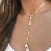 Necklaces Ettika | Minimalist 18K Gold Plated Chain And Freshwater Pearl Bolo Lariat Necklace