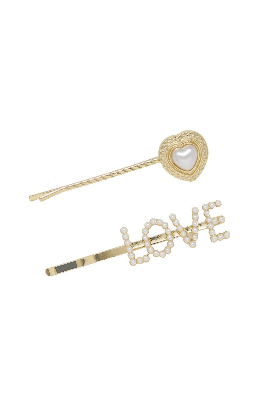 Hair Accessories Ettika | Pearl & Gold Love Heart Hair Pin Set