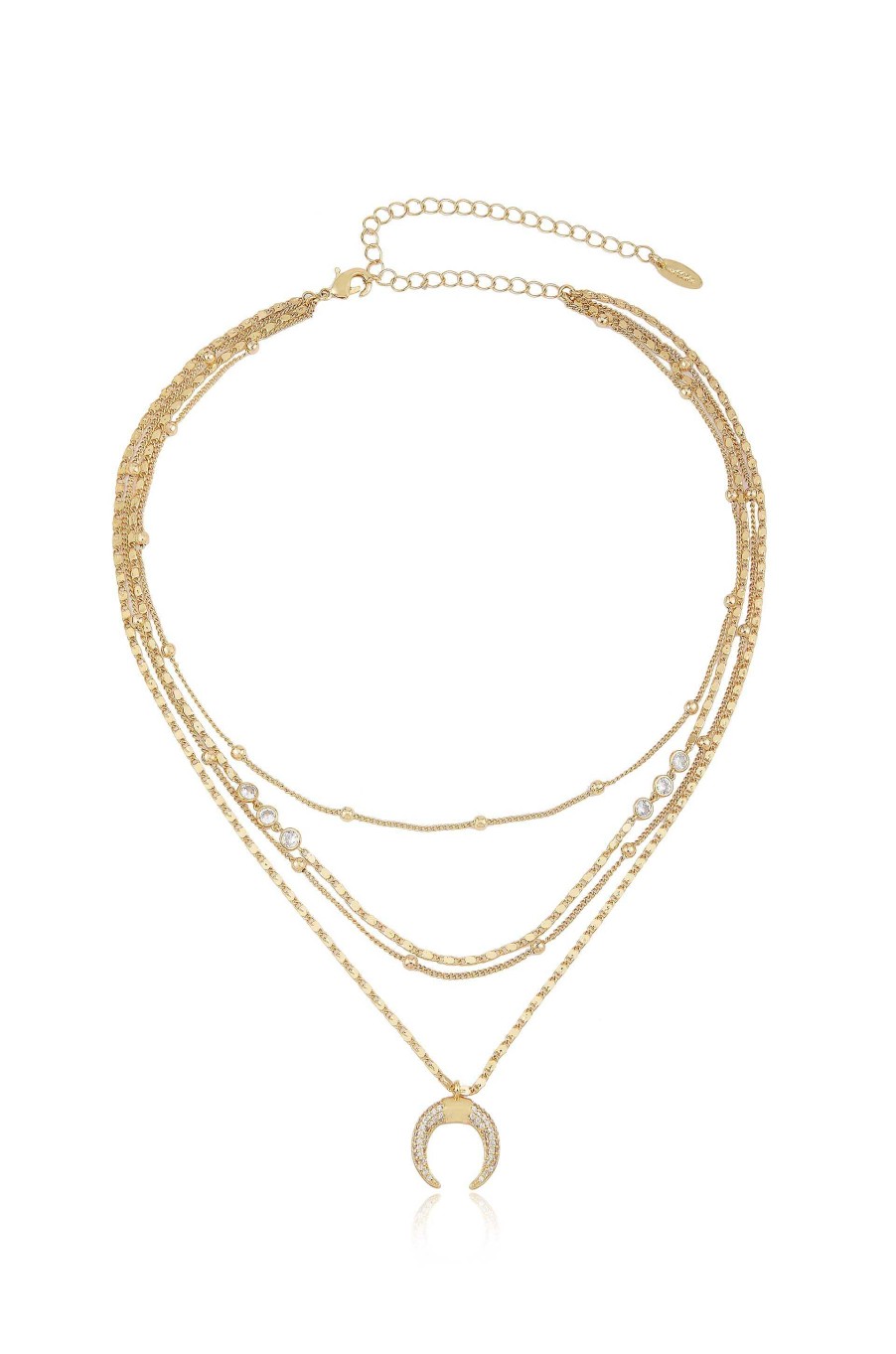 Necklaces Ettika | Layered Gold Chain & Crescent Horn Necklace