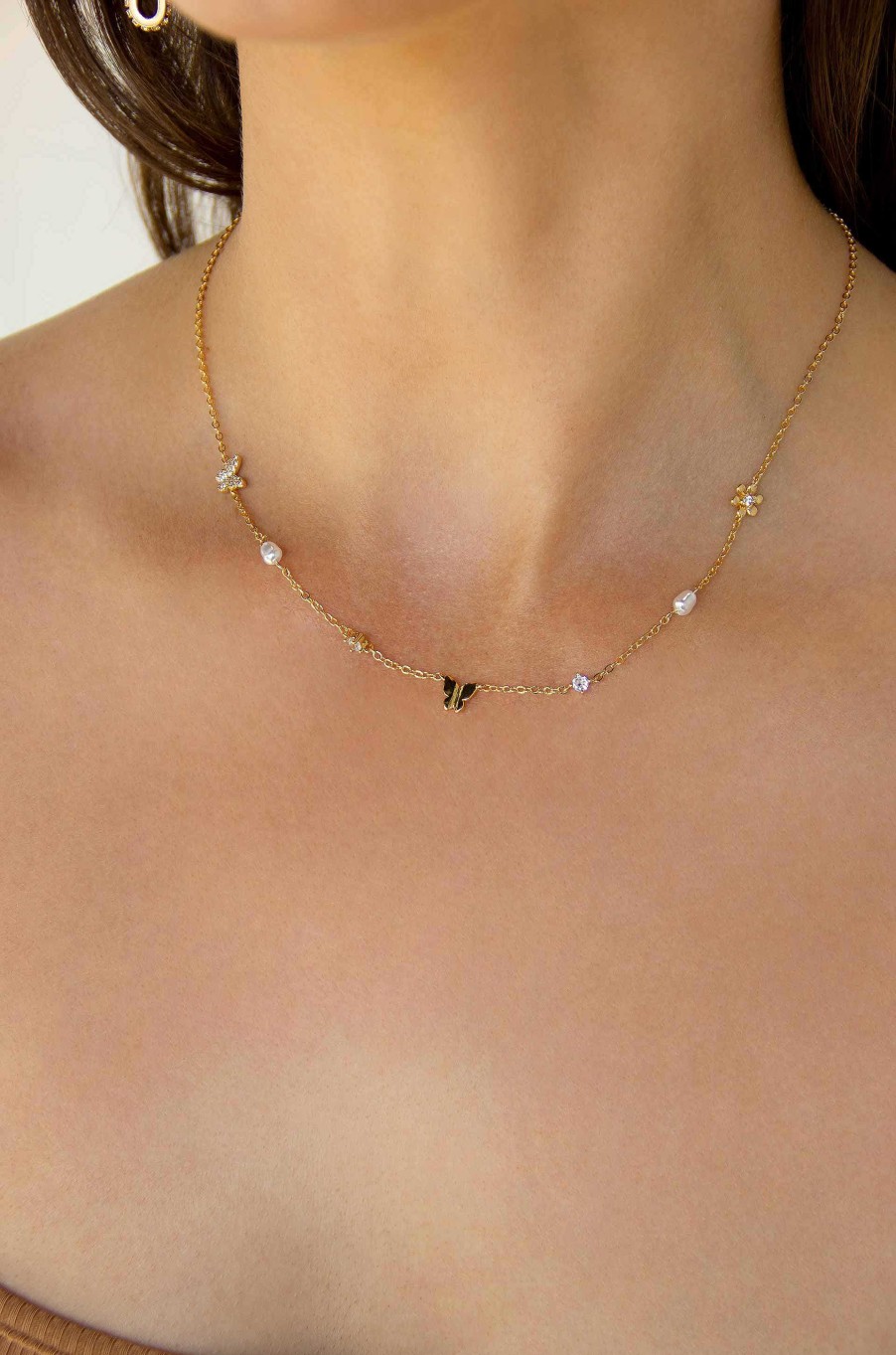 Necklaces Ettika | Subtle Butterflies And Pearl Necklace