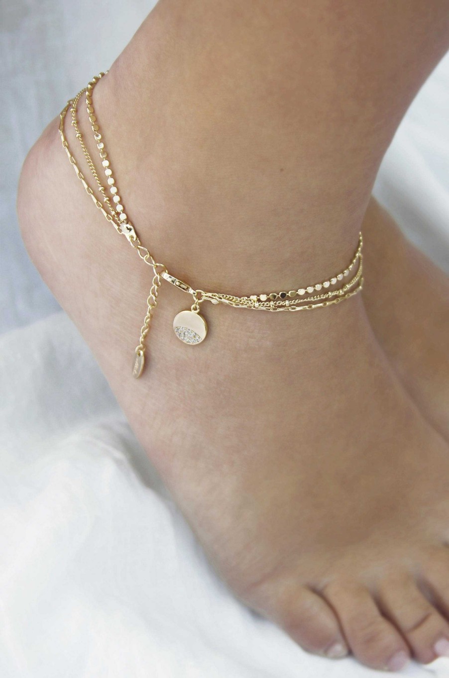 Anklets Ettika | Crystal Dipped Multi 18K Gold Plated Chain Anklet