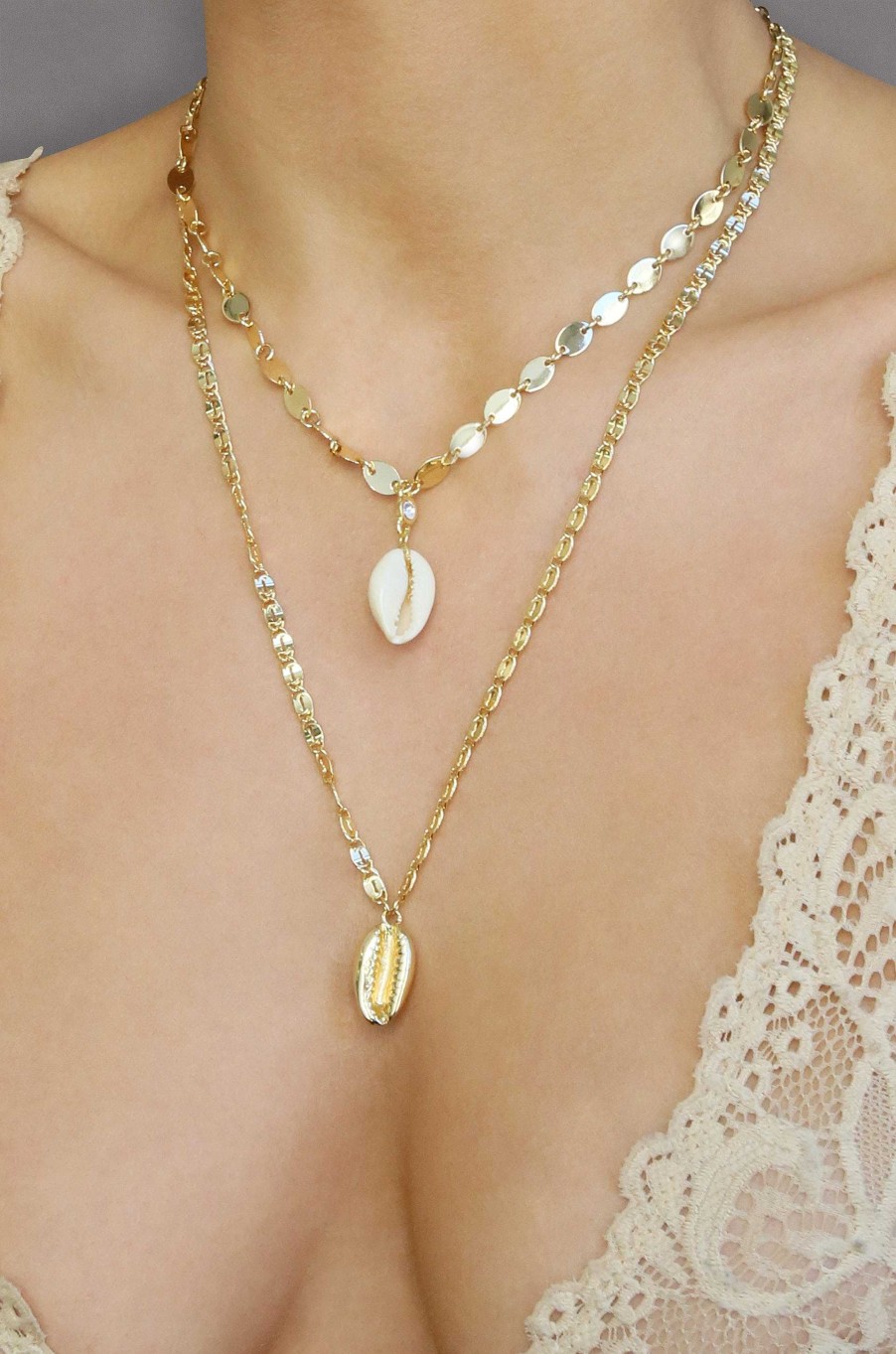 Necklaces Ettika | Double Cowrie Shell Layered 18K Gold Plated Necklace Set