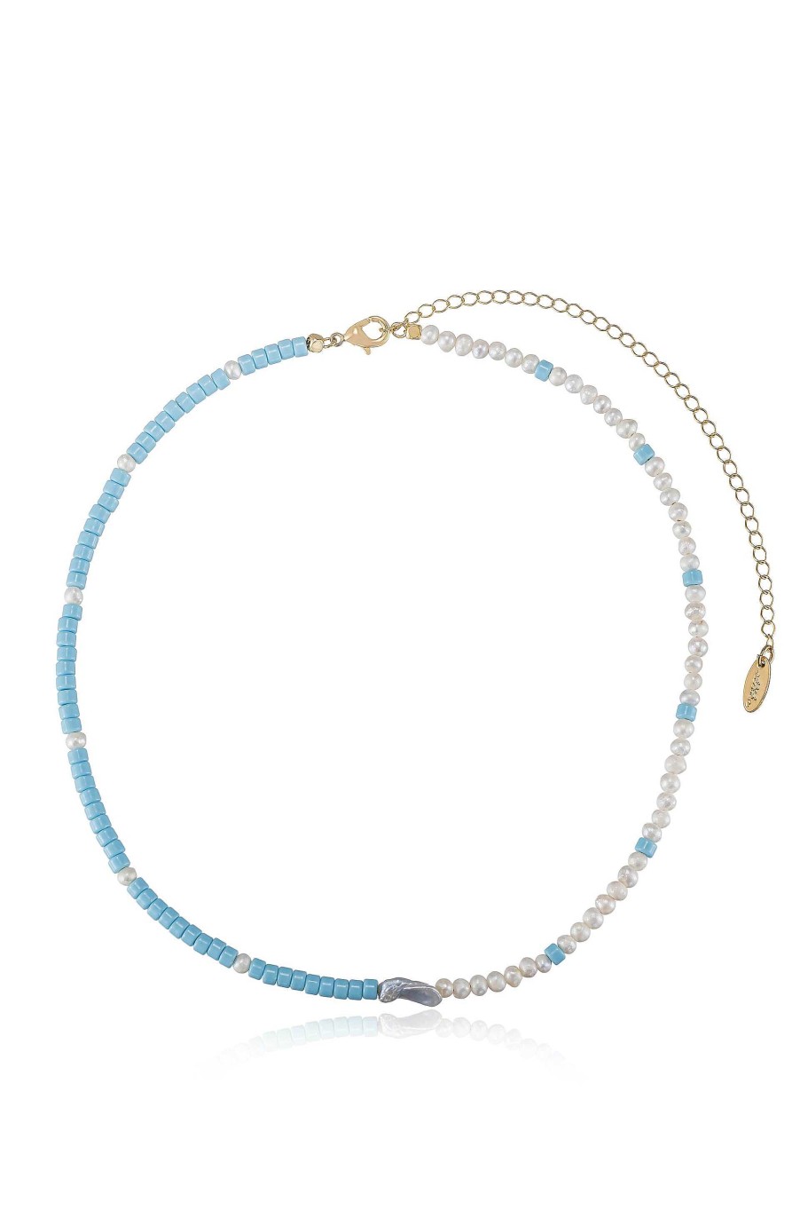 Necklaces Ettika | Easy Beach Day Turquoise And Pearl Strand 18K Gold Plated Necklace