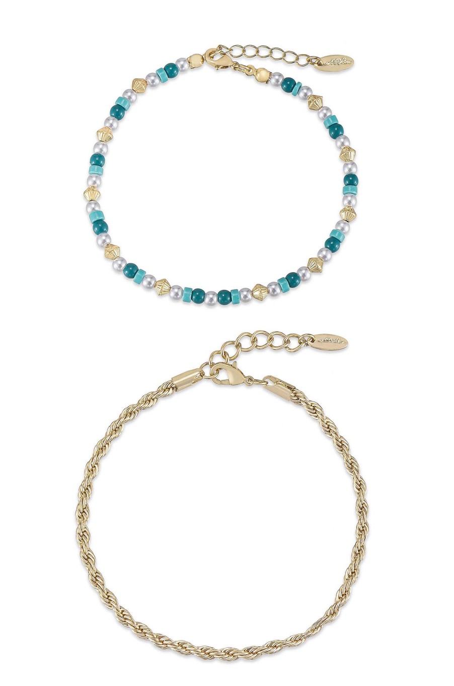 Anklets Ettika | Seaside Turquoise And Pearl 18K Gold Plated Anklet Set