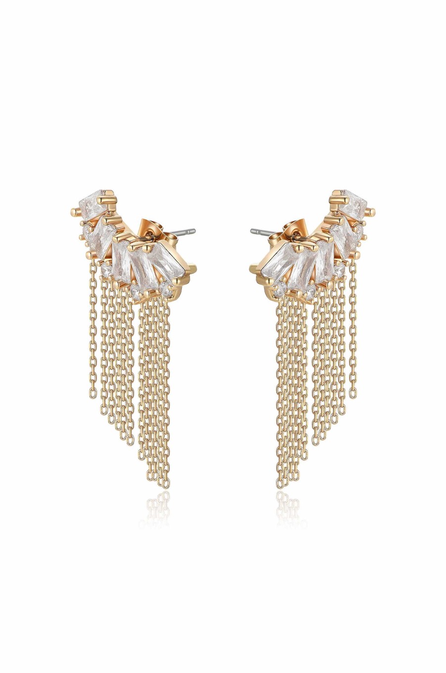 Earrings Ettika | Baguette Crystal Three-In-One 18K Gold Plated Ear Crawlers