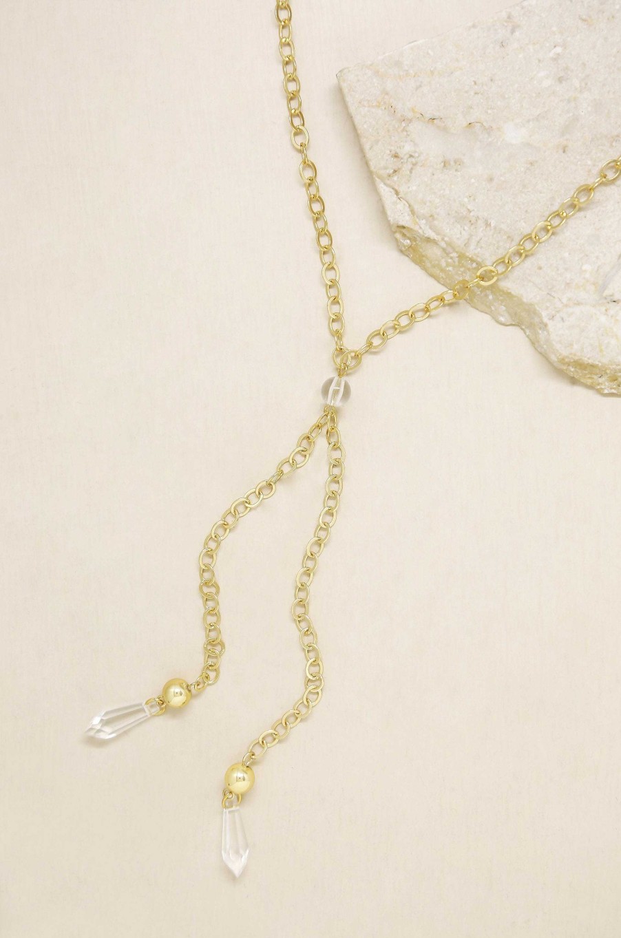 Necklaces Ettika | Chain Link 18K Gold Plated Lariat With Double Hanging Resin Pendants