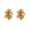 Earrings Ettika | Golden Petals And Pearl 18K Gold Plated Stud Earrings