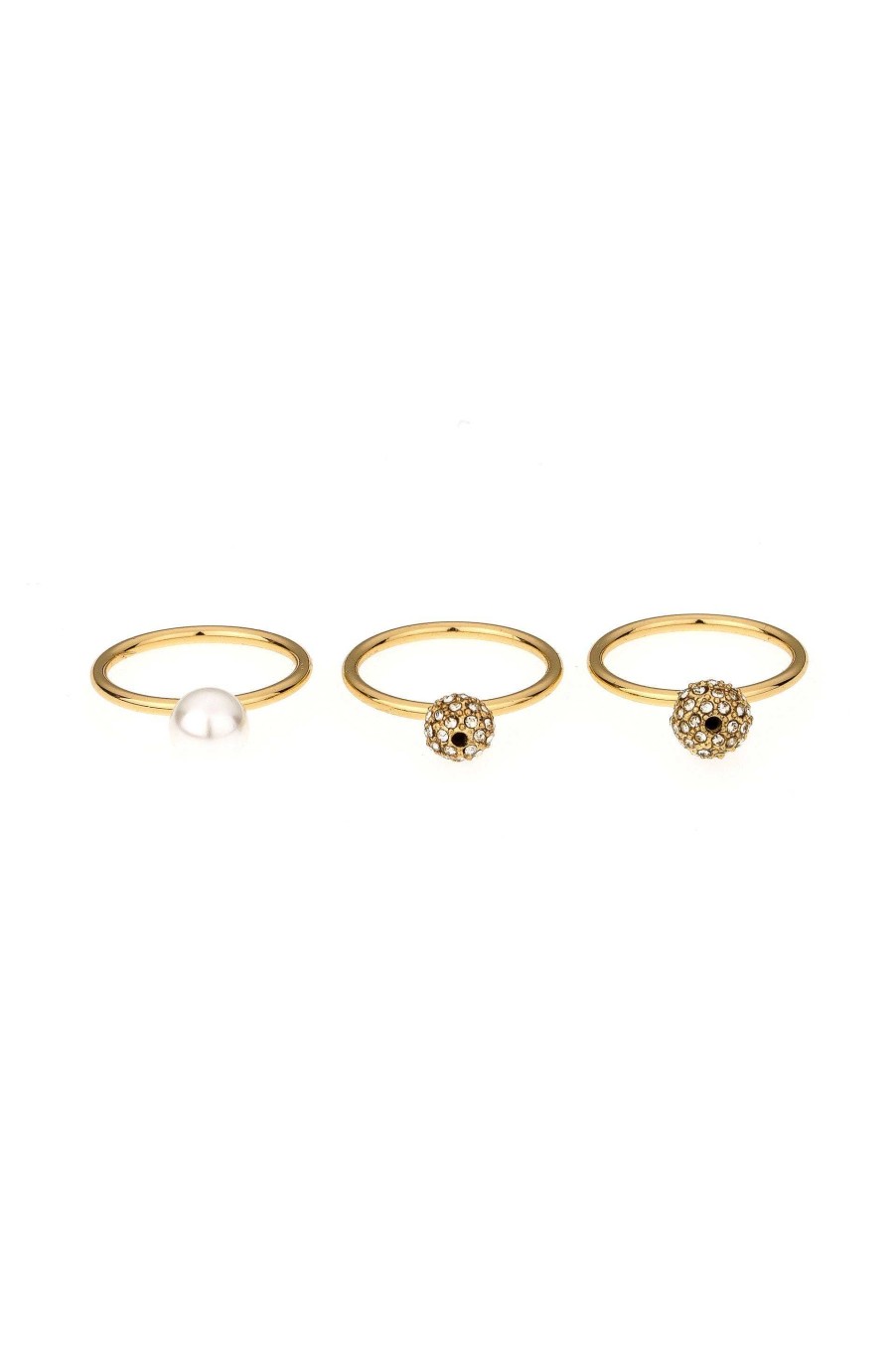 Rings Ettika | Pearl And Crystal Flower Ball 18K Gold Plated Ring Set