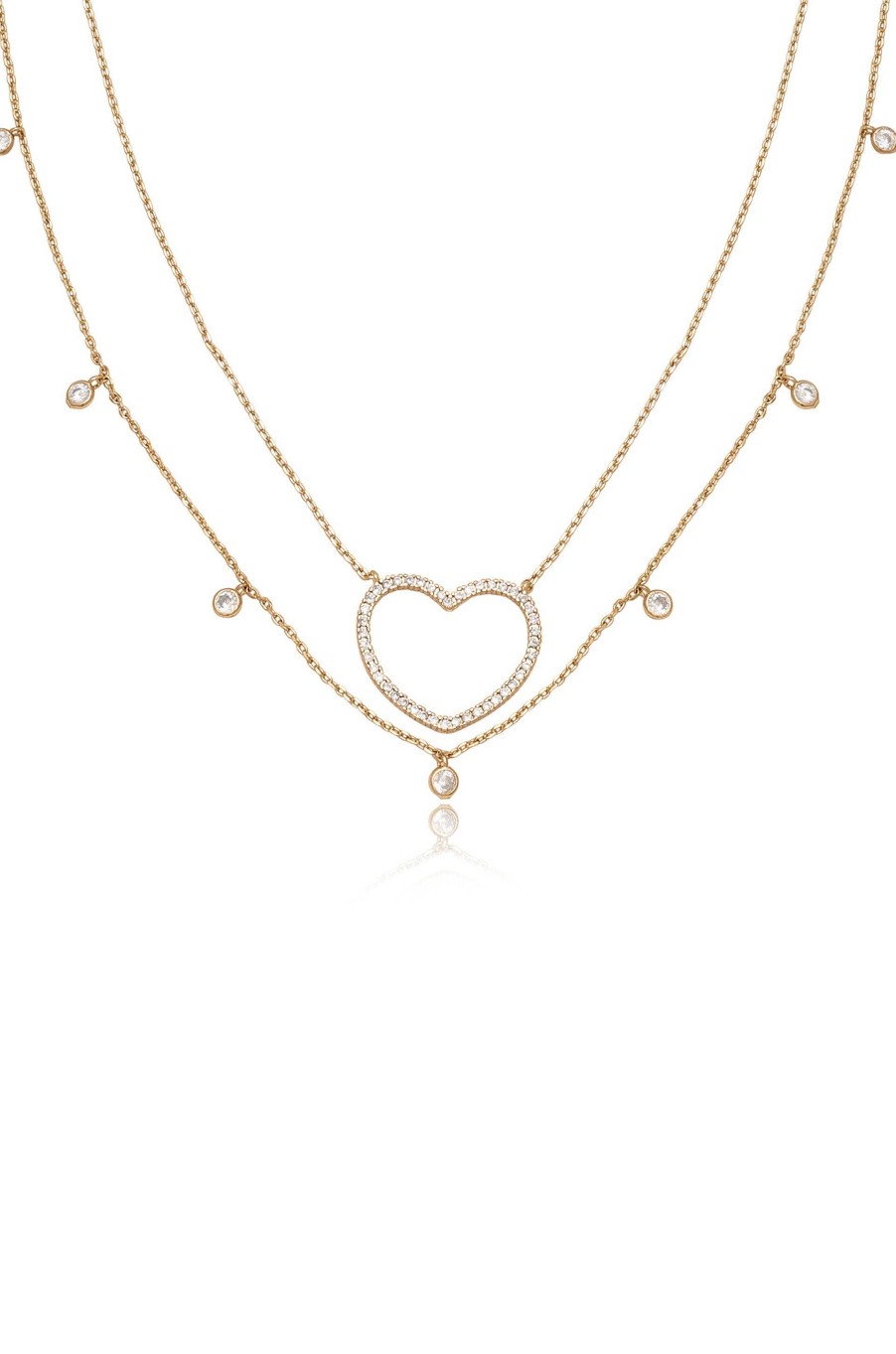 Necklaces Ettika | Crystal Heart And Drop Layered 18K Gold Plated Necklace Set Of 2