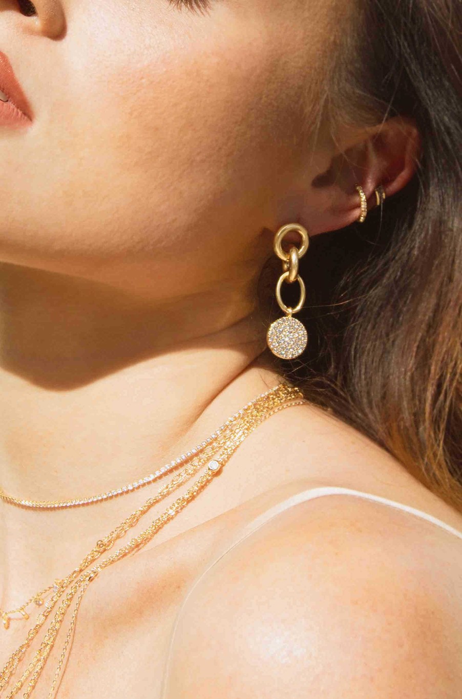 Earrings Ettika | Dangle Crystal Disc 18K Gold Plated Earrings