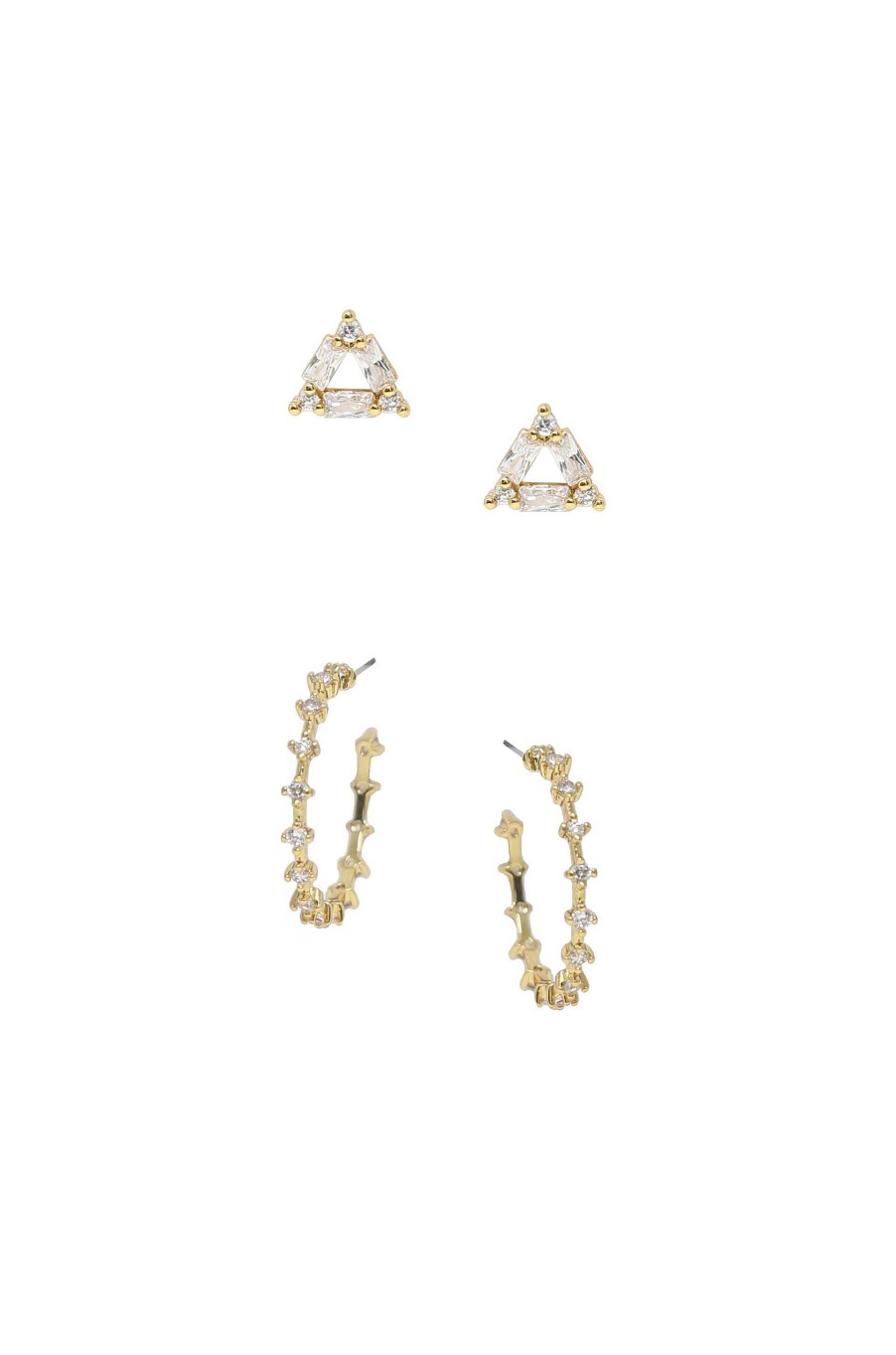 Earrings Ettika | Triangle Crystal Stud & 18K Gold Plated Hoop Earring Set