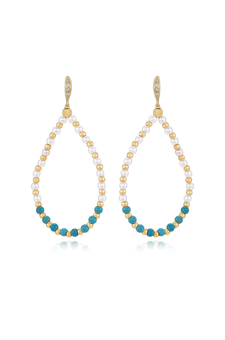 Earrings Ettika | Turquoise And Pearl Teardrop 18K Gold Plated Drop Earrings