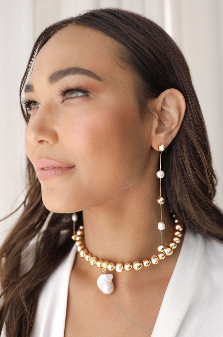 Earrings Ettika | Alternating Freshwater Pearl And 18K Gold Plated Bead Drop Earrings