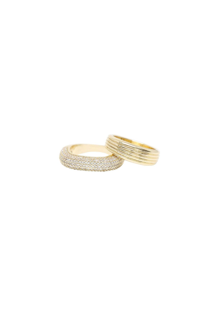 Rings Ettika | Thick Pave & Textured 18K Gold Plated Ring Band Set