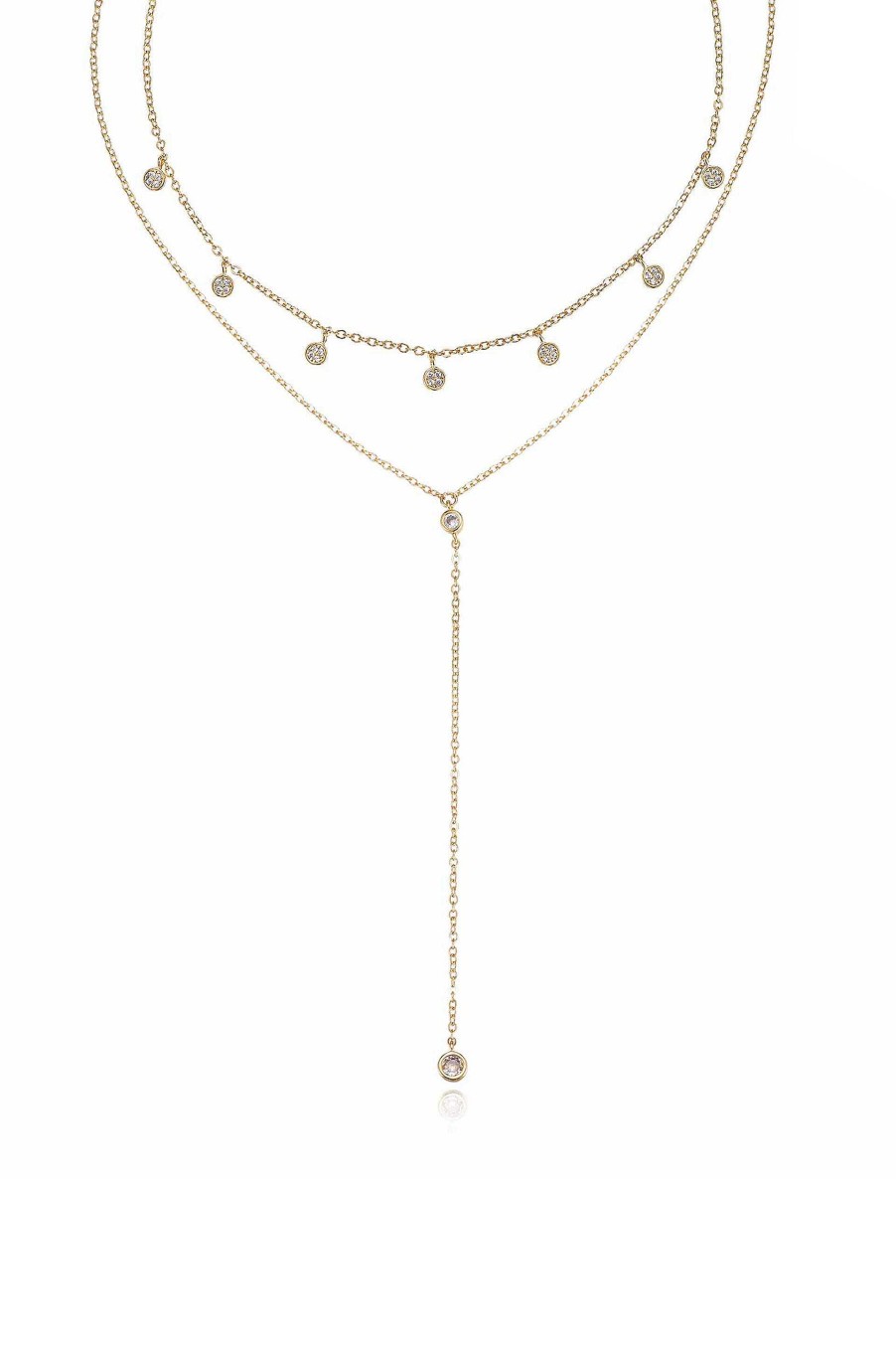 Necklaces Ettika | Simplistic Crystal Layered 18K Gold Plated Lariat Necklace Set