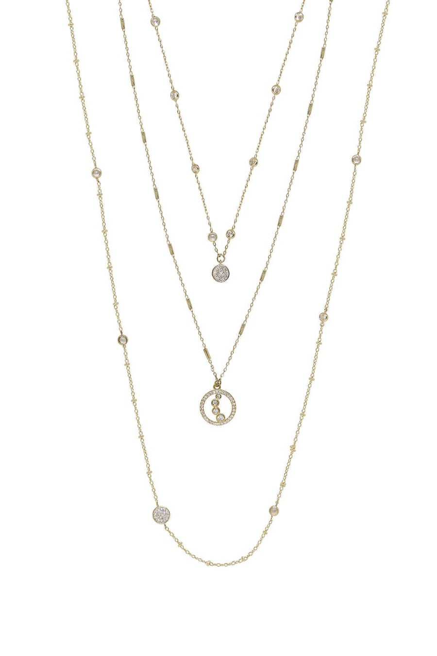 Necklaces Ettika | Triple Layered Crystal Detailed 18K Gold Plated Necklace