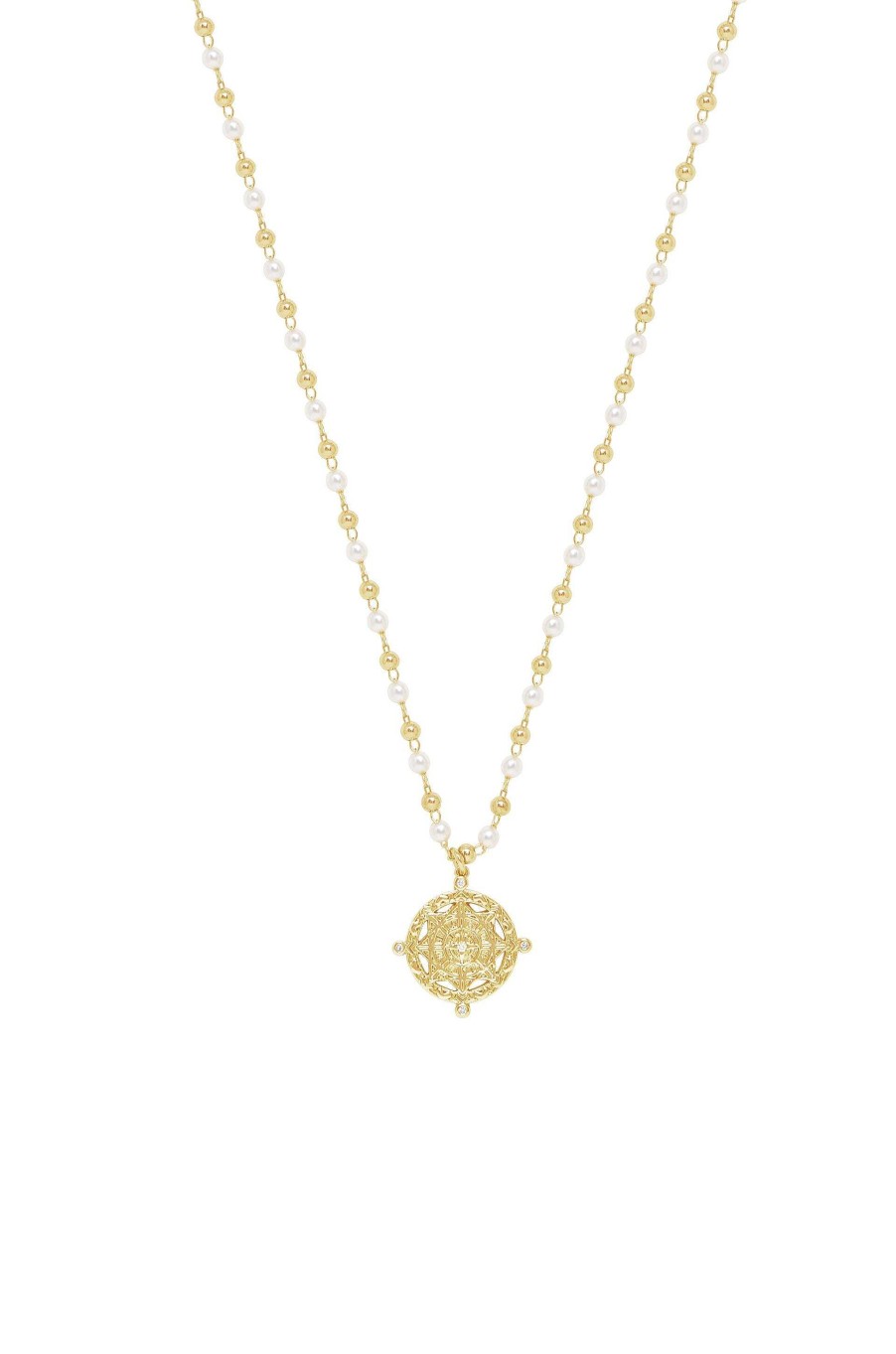 Necklaces Ettika | Long Travels Pearl & 18K Gold Plated Ball Chain Necklace