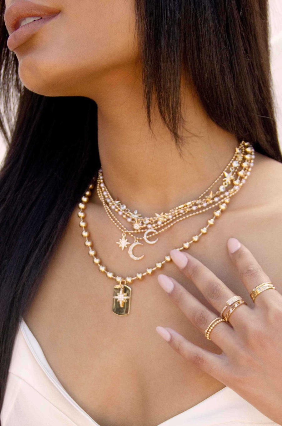 Necklaces Ettika | Celestial Moon And Star 18K Gold Plated Layered Necklace