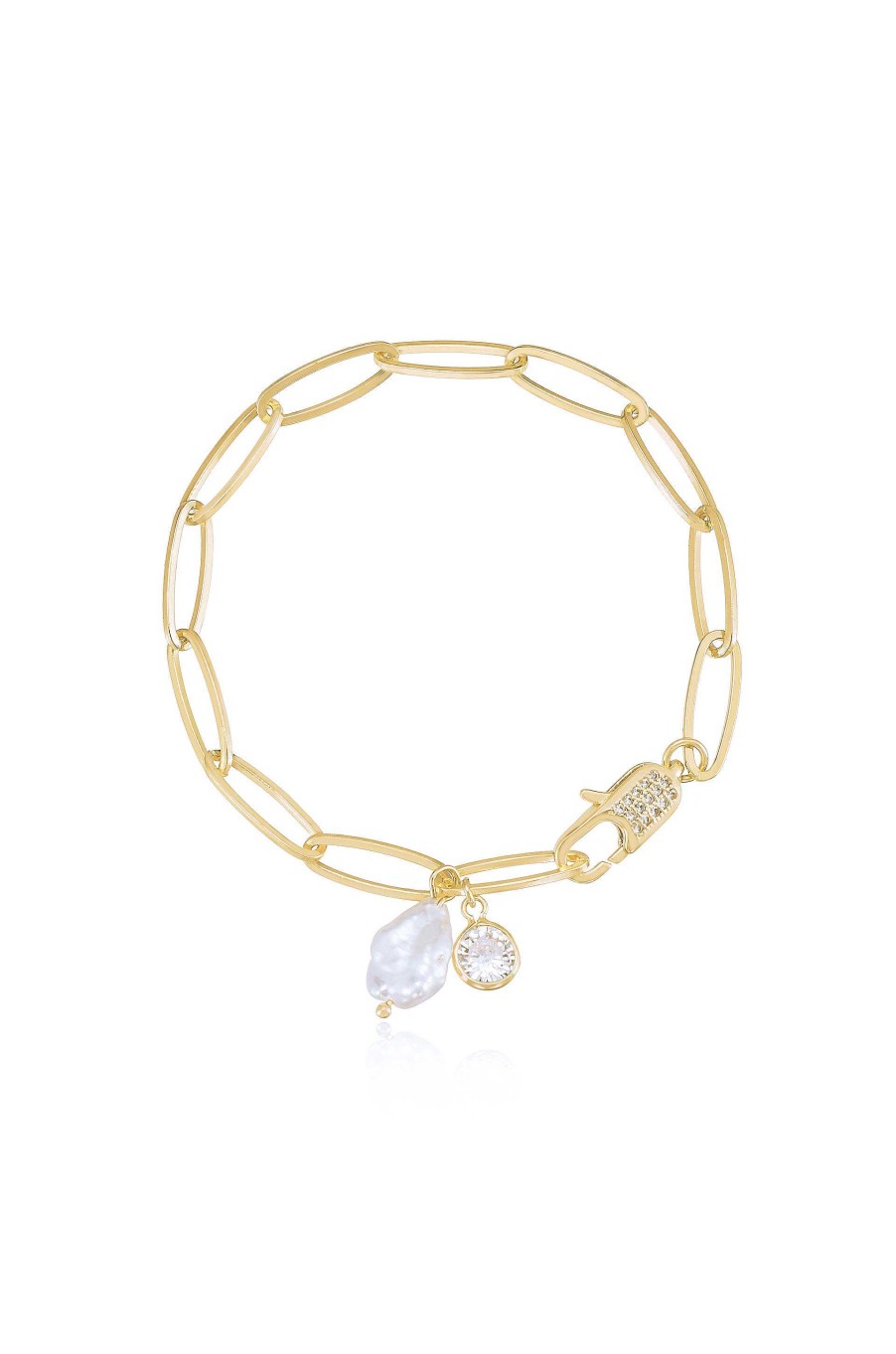 Bracelets Ettika | Ocean Secrets Pearl Charm 18K Gold Plated Chain Link Bracelet