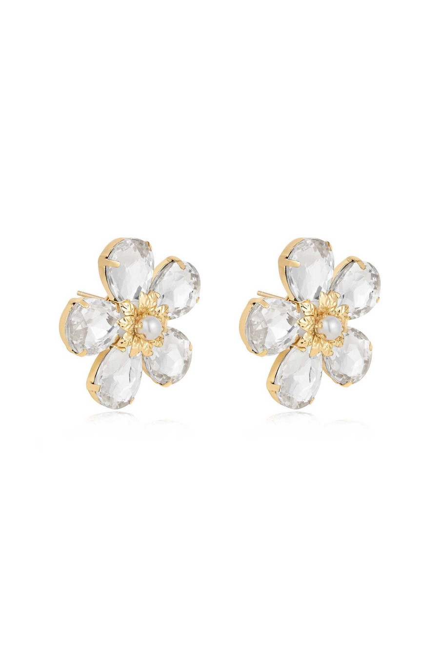 Earrings Ettika | Vintage Pearl And Crystal Flower 18K Gold Plated Stud Earrings