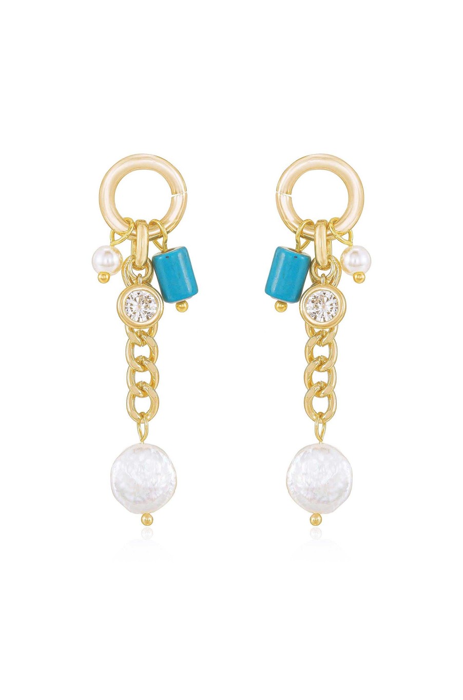 Earrings Ettika | Pearl, Turquoise, And Crystal Charm 18K Gold Plated Dangle Earrings