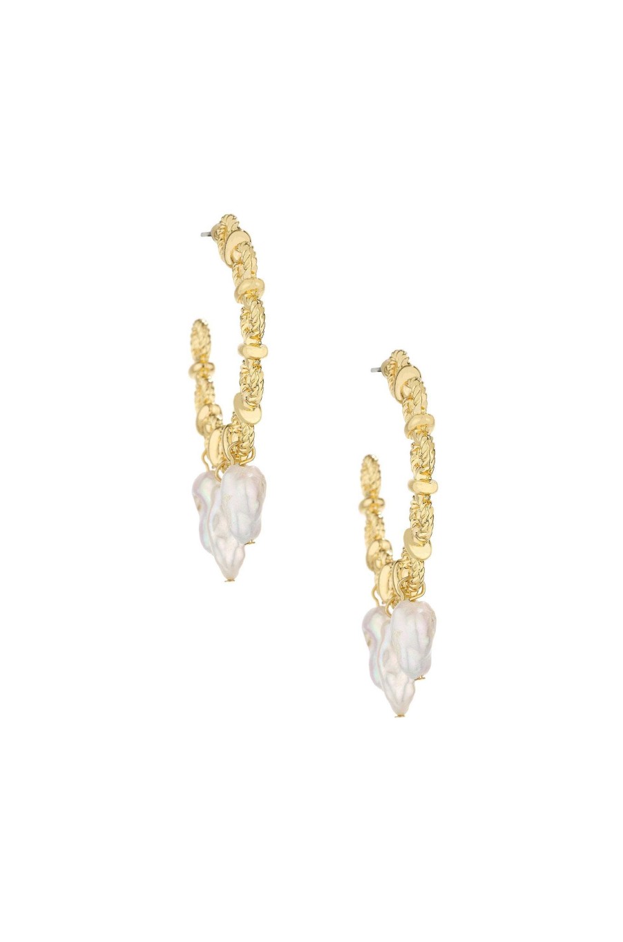 Earrings Ettika | Chunky 18K Gold Plated Hoops With Freshwater Pearl Charms