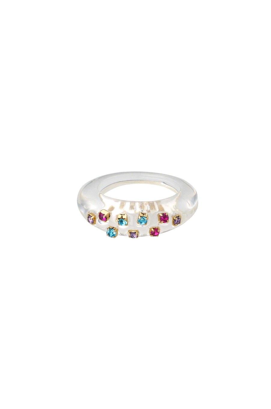 Rings Ettika | Crowd Pleaser 18K Gold Plated Clear Resin Ring With Multi Colored Rhinestones