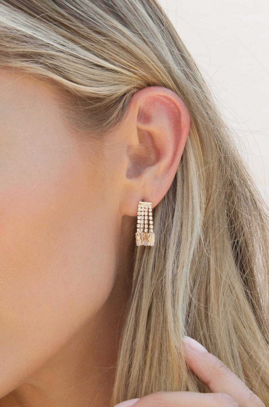 Earrings Ettika | Crystal Fringe 18K Gold Plated Dangle Stud Earrings