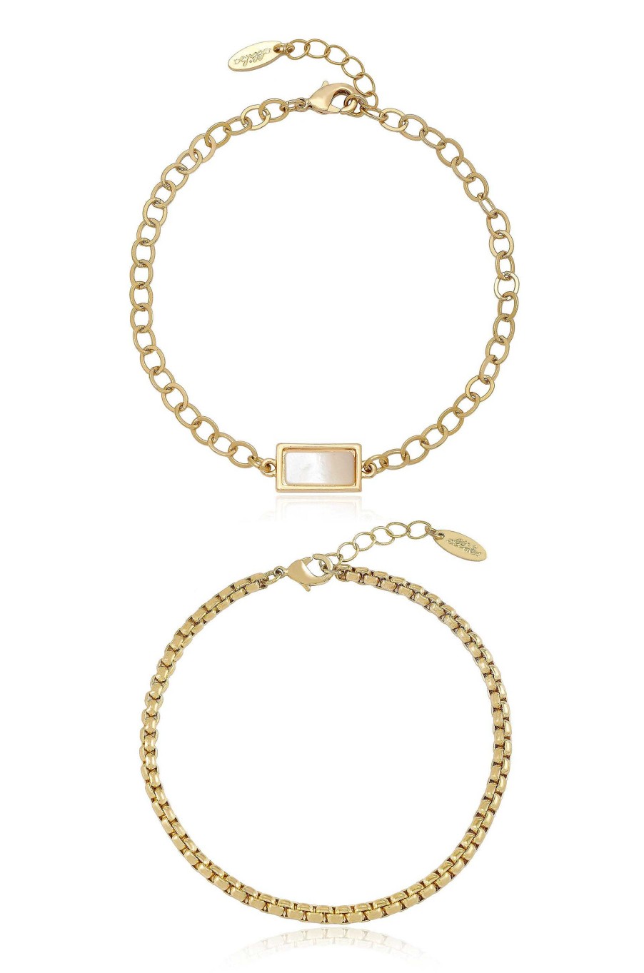 Anklets Ettika | Gemini Mother Of Pearl & 18K Gold Plated Anklet Set Of 2