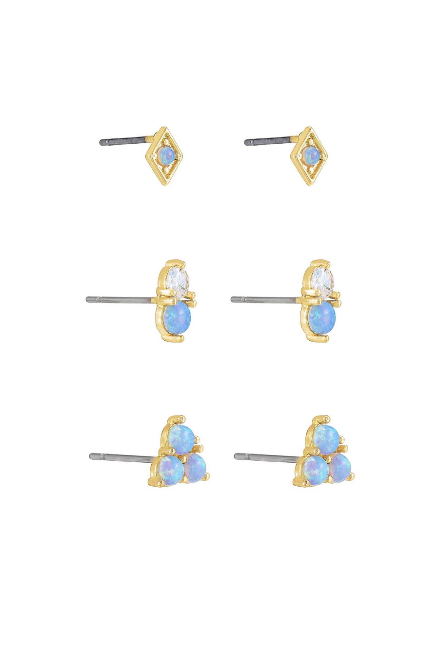 Earrings Ettika | Blue Kyocera Opal & 18K Gold Plated Geometric Stud Set