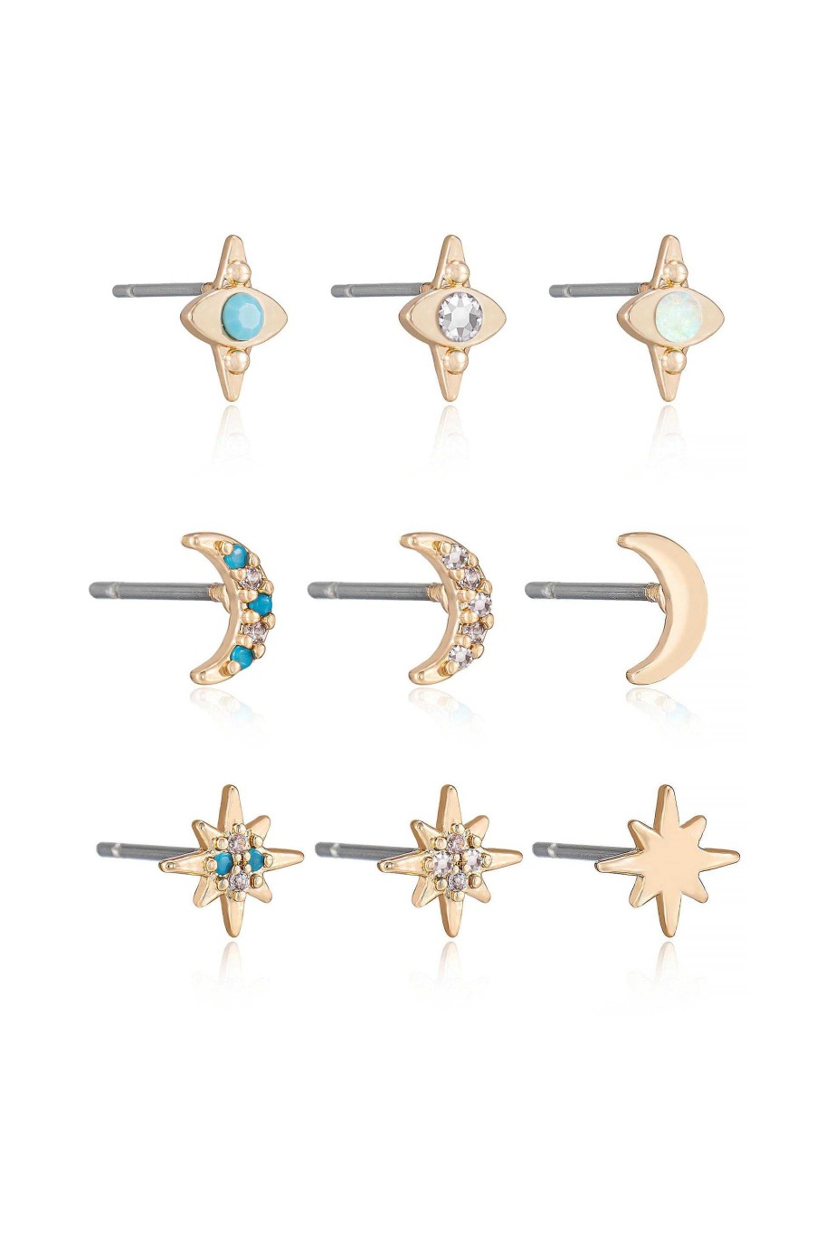 Earrings Ettika | Celestial Mixed 18K Gold Plated Earring Stud Set