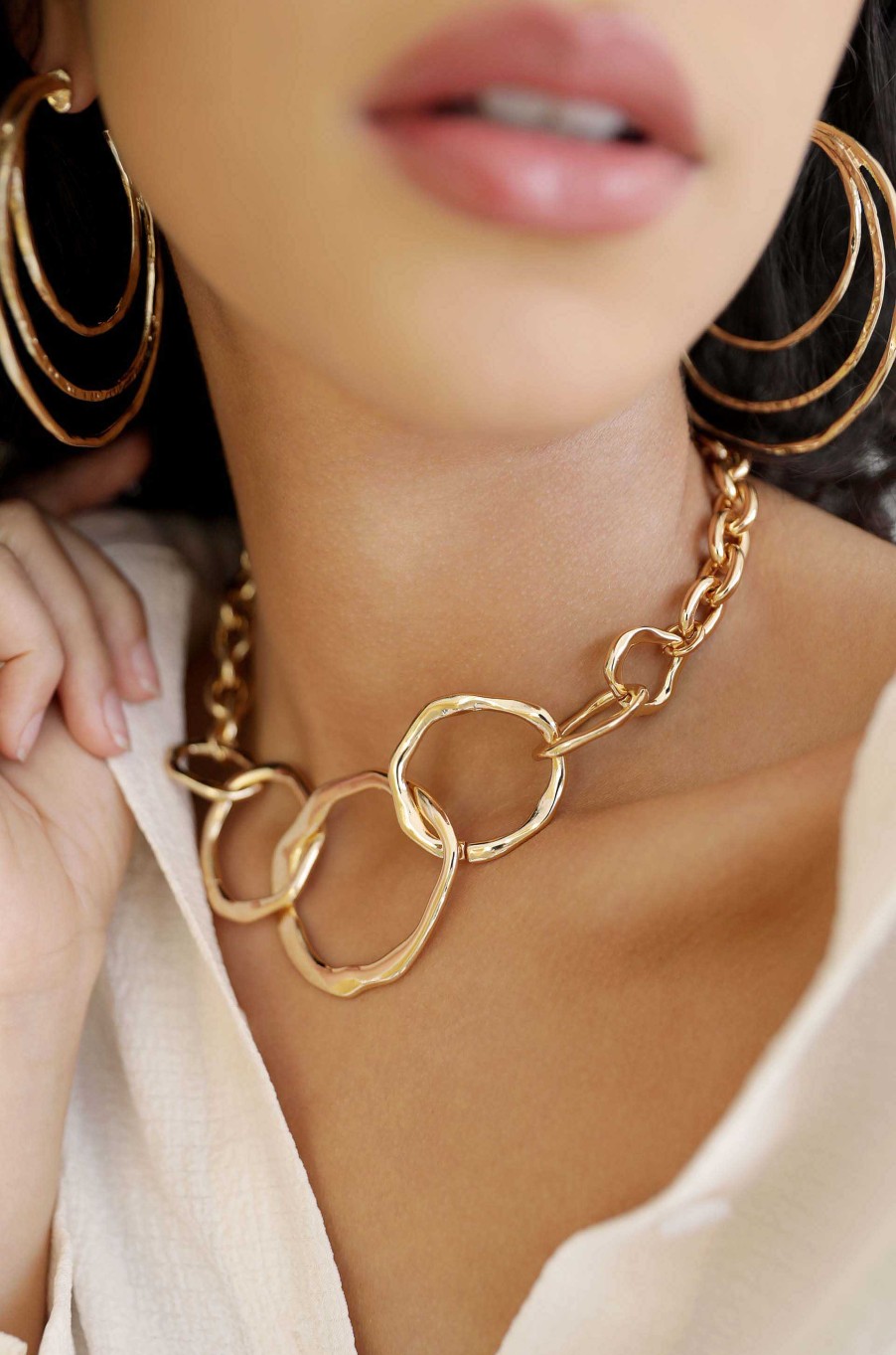 Necklaces Ettika | Interlocking Gold Drip Circles 18K Gold Plated Necklace