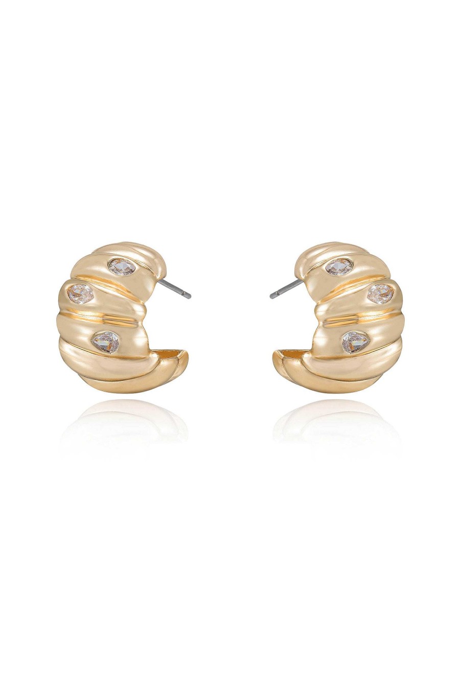 Earrings Ettika | Bezel Crystal Crescent 18K Gold Plated Huggie Hoops