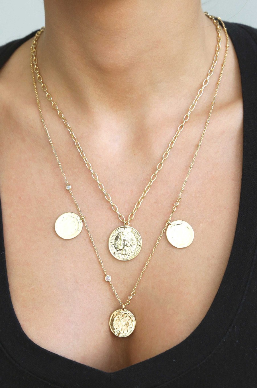 Necklaces Ettika | Elite Coin And Crystal Layered Necklace Set