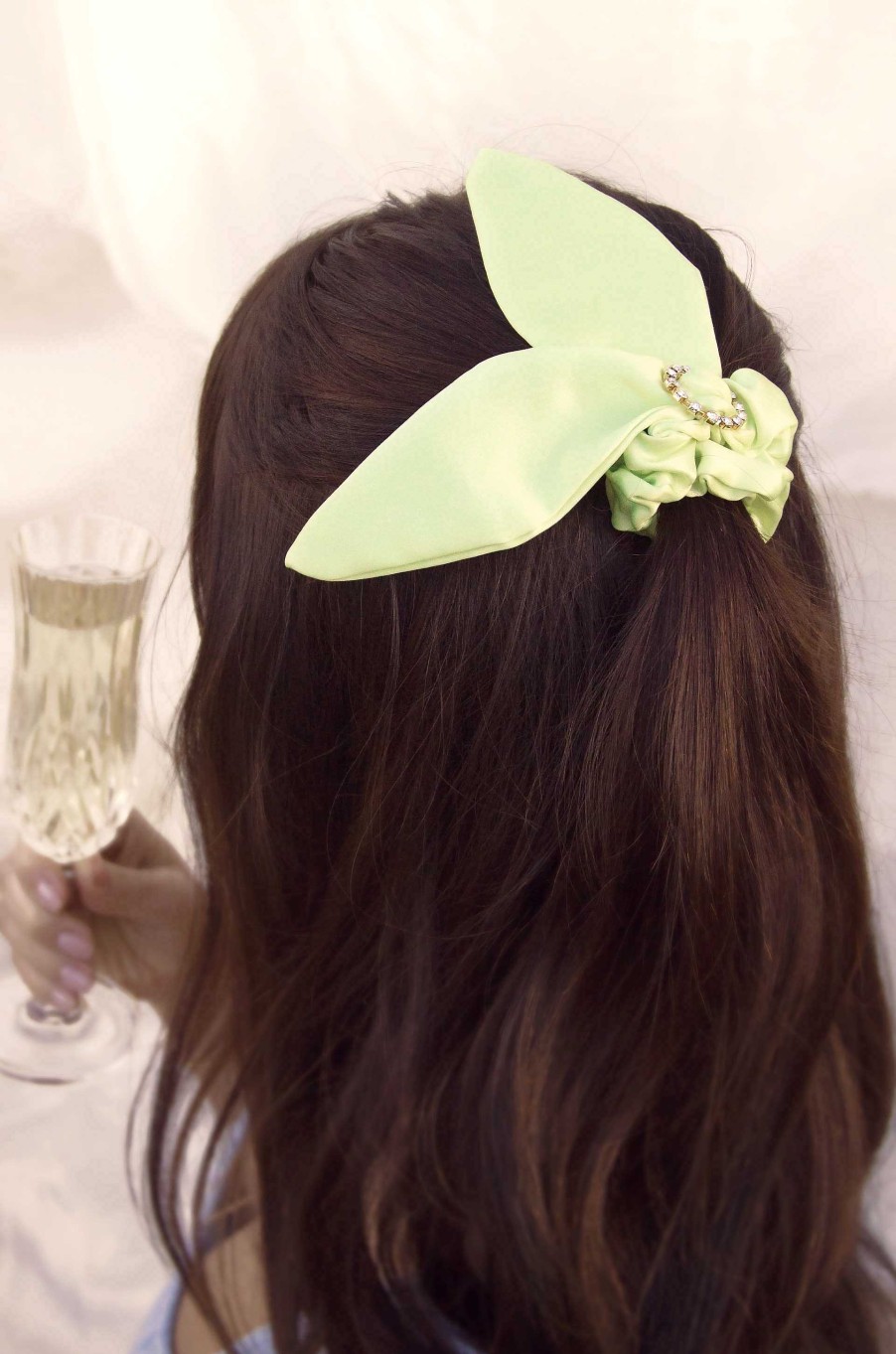 Hair Accessories Ettika | Neon Scrunchie With Crystal In Lime Green