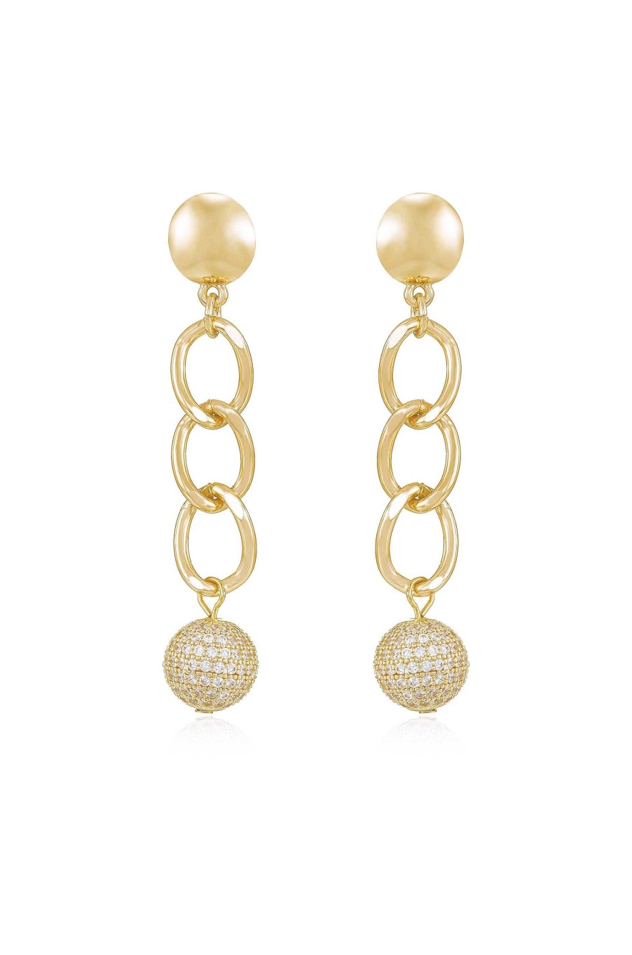 Earrings Ettika | Chain Dangle Crystal Ball 18K Gold Plated Earrings