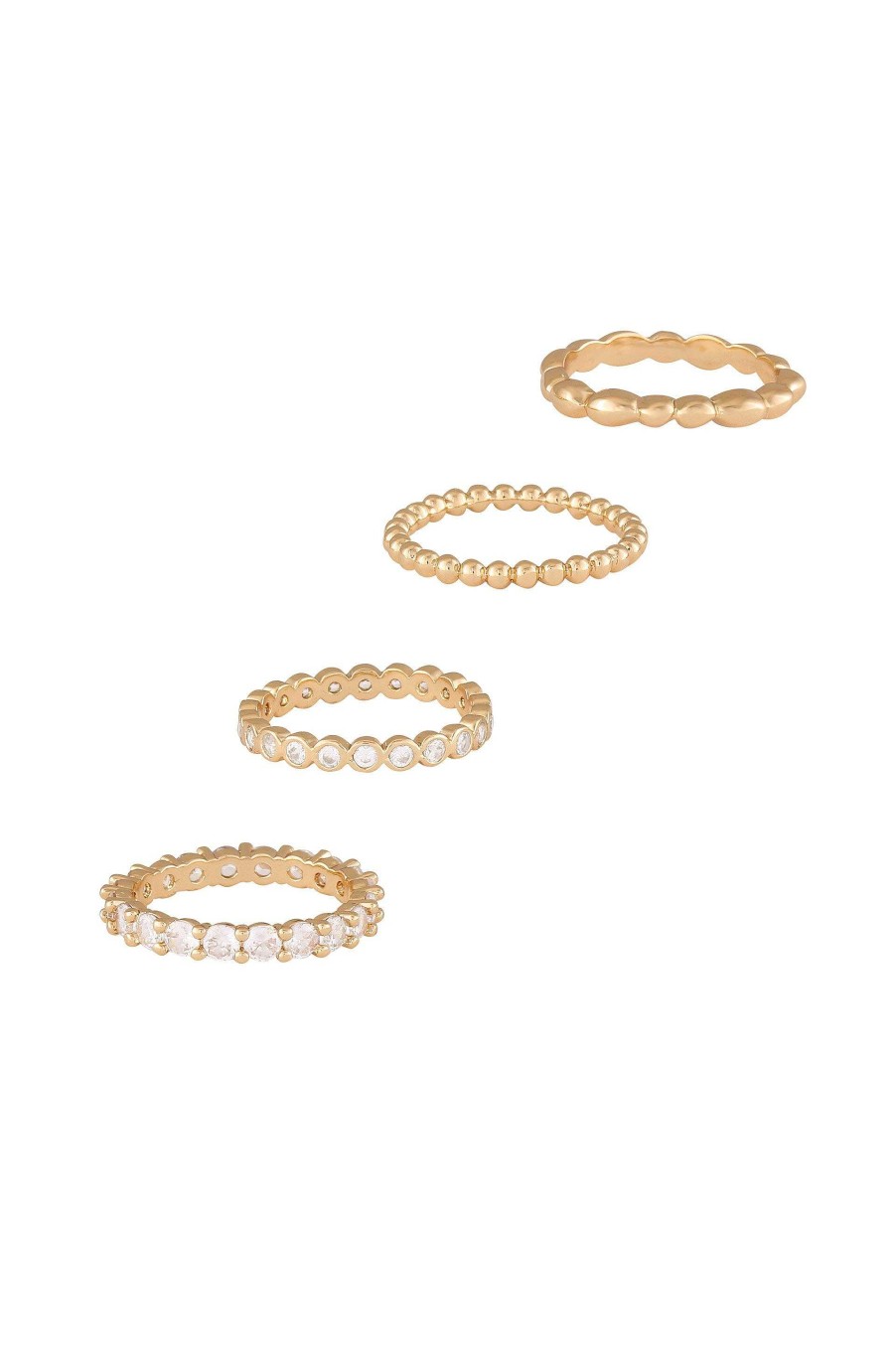 Rings Ettika | Mini Crystal Essentials 18K Gold Plated Ring Stack