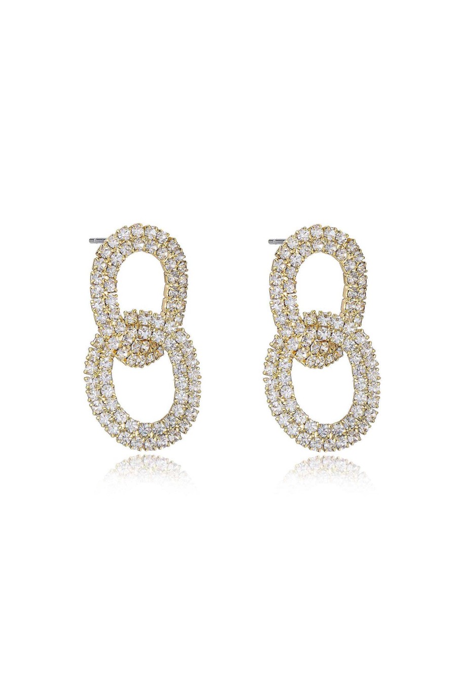 Earrings Ettika | Double Crystal Dangle 18K Gold Plated Earrings