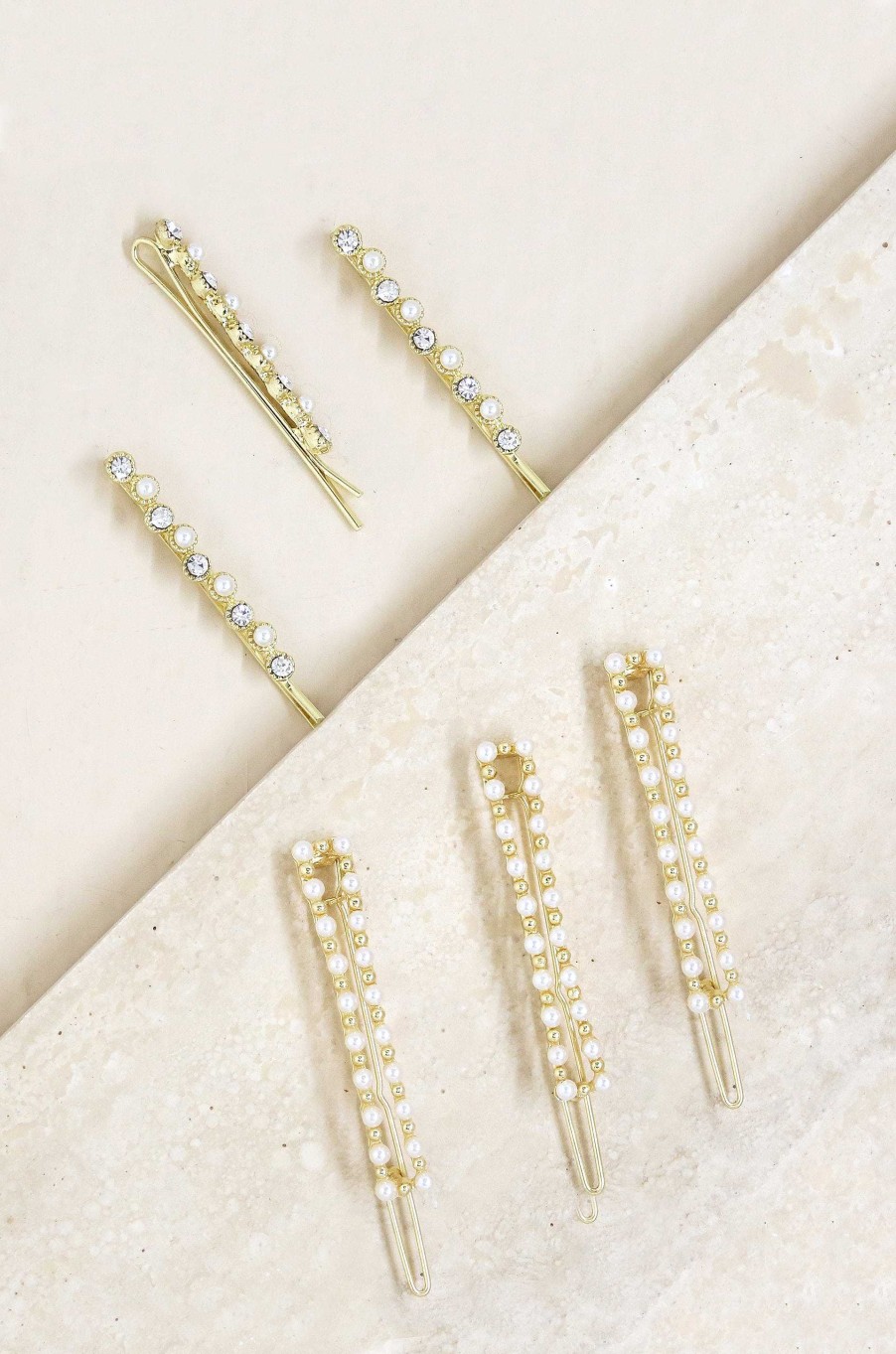 Hair Accessories Ettika | Pearl And Clear Crystal Mixed Hair Pin Set Of 6