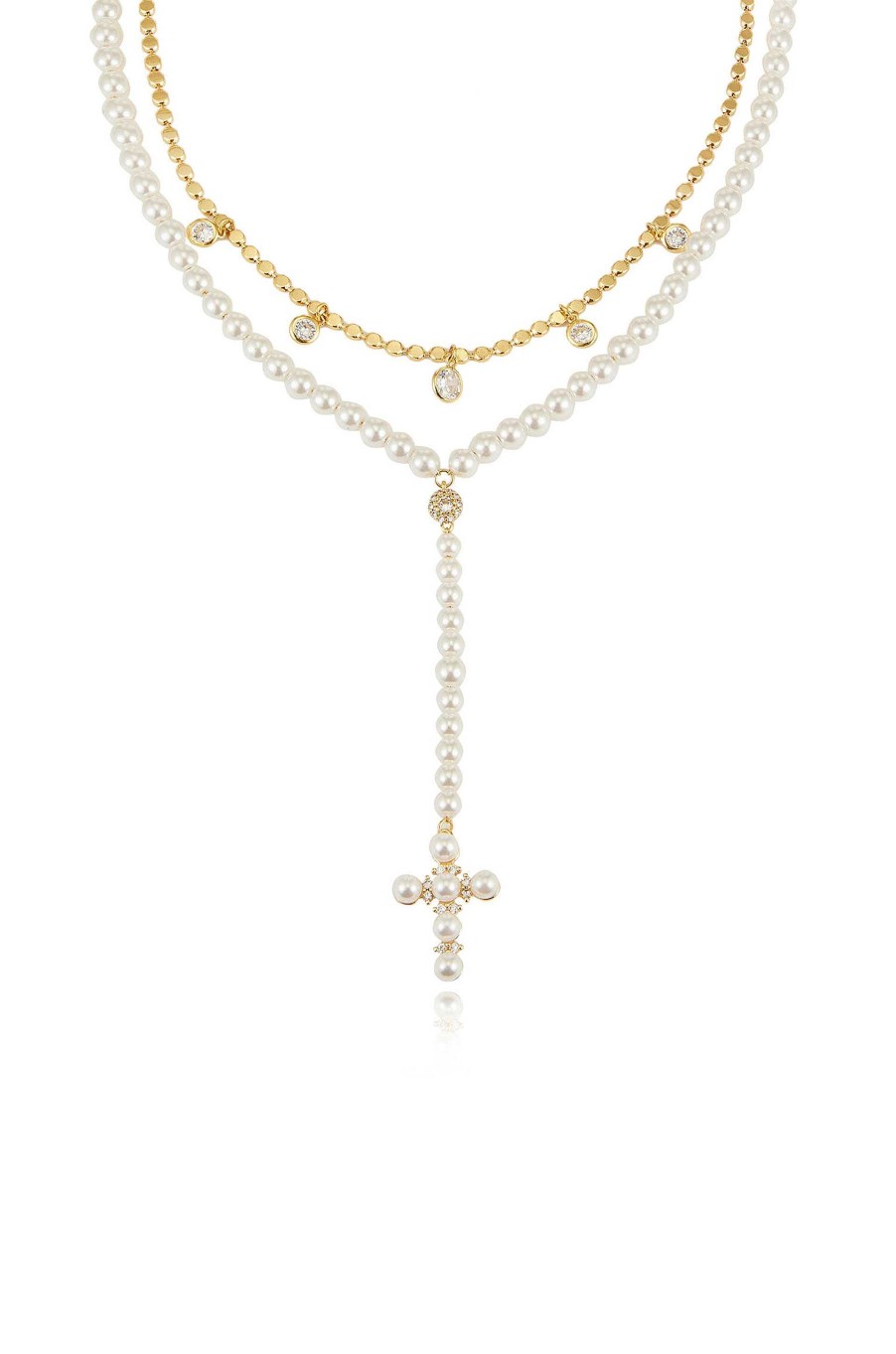 Necklaces Ettika | Pearl Cross Drop Lariat 18K Gold Plated Necklace Set