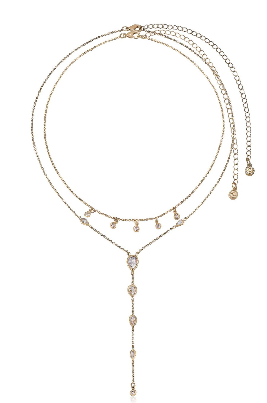 Necklaces Ettika | Draped In Bezel Crystal 18K Gold Plated Lariat Necklace Set